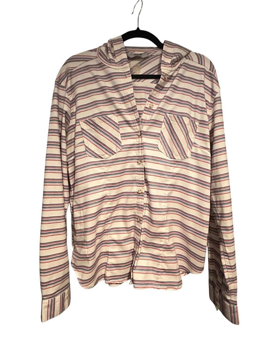 Mountain Hardwear Size XL Hooded Button-Front Shacket with Red & Blue Stripes